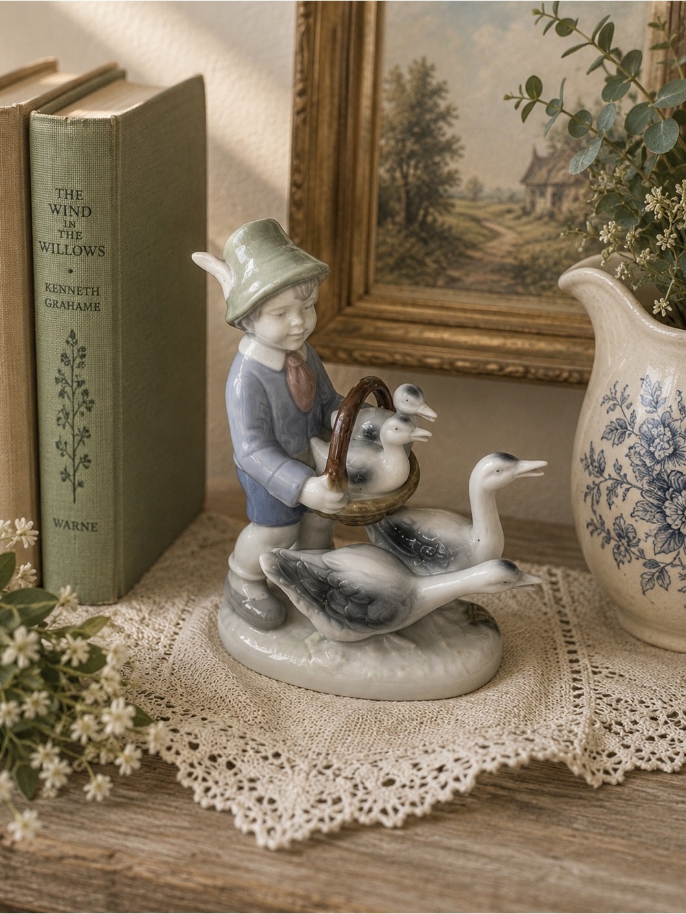 Vintage Gerold Porzellan Bavaria Boy With Geese Figurine Western Germany